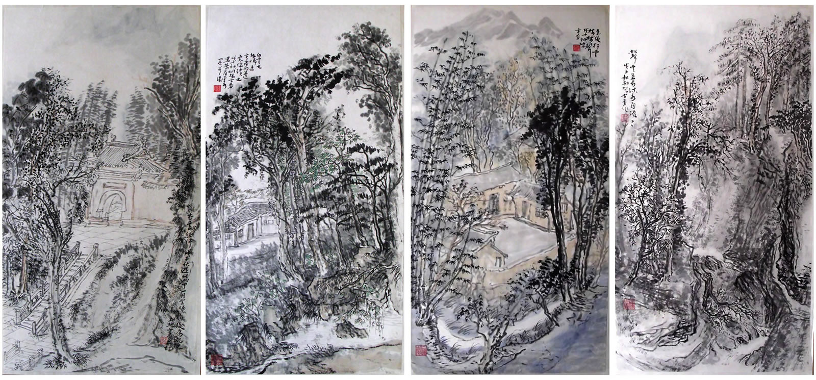 G036 70cmx34.5cmx4 8平尺 山水四条屏  价格面仪