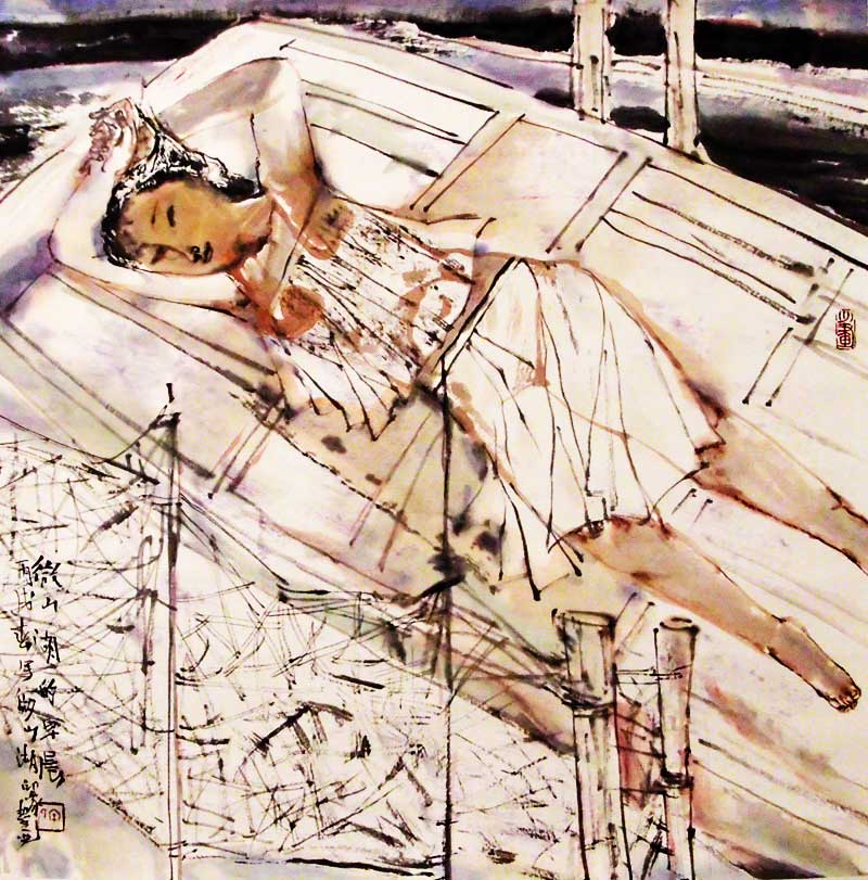 G139 50cmx-50cm 2.3平尺 人物——薇山湖的早晨写生 价格面议