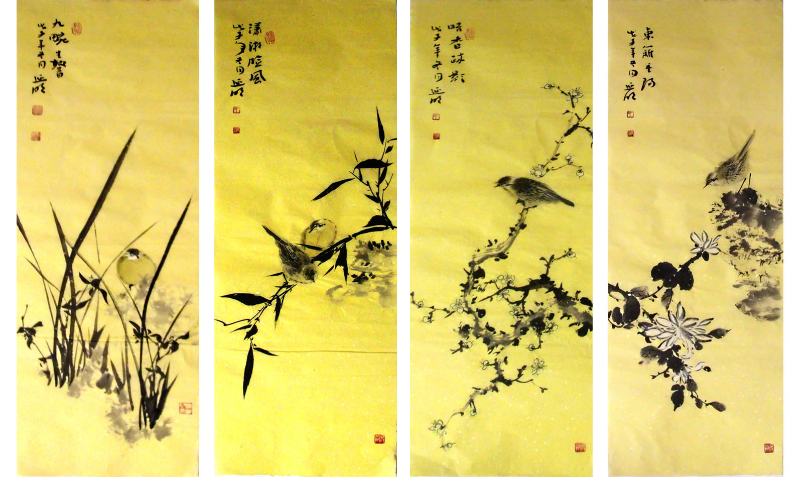 G046 72cmx27cmx4 8平尺 花鸟四条屏 价格面仪