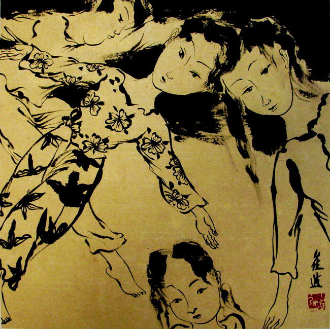 G009 34cmx34cm 1平尺 人物白描 藏品